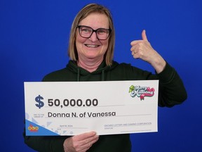 Donna Nagy of Vanessa won $50,000 in the January 9 Merry Millions Ontario lottery draw.