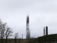 Mist partially covers the Vale Superstack in Copper Cliff, Ont. on Thursday April 18, 2024.