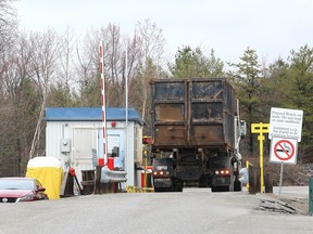 A truck enters the Walden small vehicle transfer site in Naughton, Ont. on Tuesday April 23, 2024.