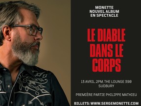 Serge Monette releases Le diable dans le corps on April 7; he has a launch party in Sudbury on April 13