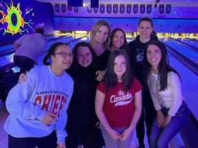 The local Big Brothers Big Sisters Bowl for Kids' Sake raised $37,451.62 and welcomed 44 teams this year, the highest participation on record, this year. Back row left to right: Katelyn (big), Sarah (big) and Marianne (big) Front row left to right: Tehya (little), Kaelyn (little), Lily (little), Beth Aubrey (Executive Director).
