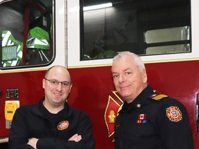 Deputy Chief Aaron Floyd, left, and Chief Brian Wynn work at the Whitecourt Fire Department. Wynn is also the program co-ordinator for Whitecourt's FireSmart Working Group, which is looking at establishing a fireguard program in town.