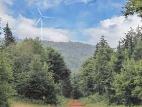 A photomontage shows the potential view of turbines from an ATV trail on the Brighton Mountain Wind Farm project site.