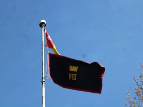 The flag of the 8th Canadian Hussars (Princess Louise's) regiment and the Dutch village of Tynaarlo were raised outside Sussex Town Hall May 5 as part of a ceremony to commemorate the end of the Second World War in the Netherlands.
