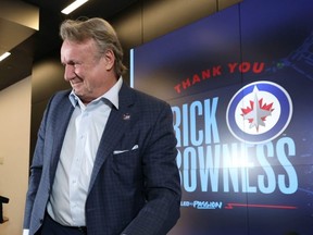 Former Winnipeg Jets head coach Rick Bowness walks off at the end of a news conference at which he announced his retirement from coaching in the NHL on May 6, 2024.