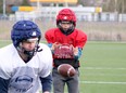 Sudbury Junior Spartans U16 players practise at James Jerome Sports Complex in Sudbury, Ontario on Wednesday, May 1, 2024.