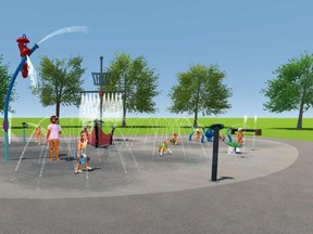 The Port Dover Kinsmen Club is proposing a major fundraising campaign to construct a splash pad at the Port Dover Kinsmen Park on Hamilton Plank Road. Several concept drawings were included in a report about the project presented to Norfolk County councillors at a meeting on Tuesday. (Open Space)
