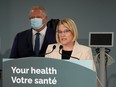 Ontario Health Minister Sylvia Jones makes an announcement on health care with Premier Doug Ford. The Ford government says, in an arbitration brief on contract negotiations with the Ontario Medical Association, that it has no concern over the “diminished supply” of doctors in the province.