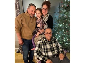 Marie-Paule B-LeBlanc, right, is shown with her brother Marcel Blanchard, left, niece Dominique Blanchard, centre, and father Maurice Blanchard. Maurice was diagnosed with Alzheimer's Disease last year.