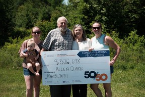 Allen Clark of Kagawong and his family pick up May’s HSN 50/50 take-home jackpot of $526,698. Supplied