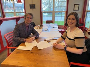 Dr. Andrew Lanz-O’Brien is shown with Dr. Faith Moore recently. She has signed an agreement to locate her upcoming practice at the Blenheim Medical Centre, as part of the Chatham-Kent Family Health Team. (Supplied)