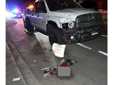 F350 pickup truck that crashed into a street sign