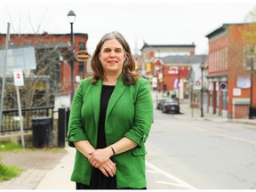Nancy Peckford, Mayor of North Grenville, poses in downtown Kemptville on May 1, 2024. She writes that any effort to compel federal public servants to return to their downtown Ottawa offices comes as the expense of bedroom communities.