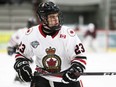 Sarnia Legionnaires' Jace McGrail (23) plays against the Chatham Maroons at Chatham Memorial Arena in Chatham, Ont., on Sunday, Jan. 28, 2024. Mark Malone/Chatham Daily News/Postmedia Network