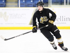 Chase Gaughan plays at the Sarnia Sting's development camp at Pat Stapleton Arena in Sarnia Saturday. (Mark Malone/The Observer)