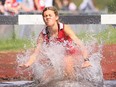 Alyson Laird (334) of Northern runs in the open girls' 2,000-metre steeplechase at the LKSSAA track and field championship at the Chatham-Kent Community Athletic Complex in Chatham, Ont., on Tuesday, May 14, 2024. Mark Malone/Chatham Daily News/Postmedia Network