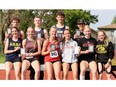 The individual champions at the LKSSAA track and field championship are, front row, left: Gracie VanderGriendt of Chatham-Kent and Meagan Munro of Lambton Central (novice girls), Lily Odolphy and Lily Bressette of Northern (junior girls), and Avery Robinson of Northern and Samantha Stewart of Blenheim (senior girls). Back row: James Grant of Lambton Central (junior boys), Gavin Meriano of Ursuline and Sam Warriner of Chatham-Kent (senior boys), and Alex Fortney of Northern (novice boys). Absent are CJ Roberts of Ursuline (junior boys) and Kinser Rivest of Lambton-Kent (novice boys). Photo taken at the Chatham-Kent Community Athletic Complex in Chatham, Ont., on Wednesday, May 15, 2024. (Mark Malone/Chatham Daily News)