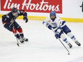 Greater Sudbury Cubs forward Marshall McCharles (14) in action against College Francais de Longueuil at the Centennial Cup national junior A championship.
