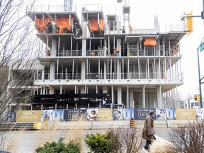 Work continues on Centro, a two-tower 652-unit residential development on Talbot Street in London, on Thursday, Feb.  1, 2024. (Derek Ruttan/The London Free Press)