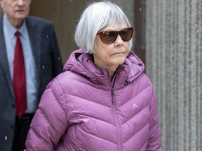 Petronella McNorgan leaves the London courthouse on the first day of her trial on Monday, March 18, 2024. (Derek Ruttan/The London Free Press)