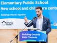 Education Minister Stephen Lecce announces funding for two new Thames Valley District school board elementary schools in London at a news conference in London on Monday, April 29, 2024. (Derek Ruttan/The London Free Press)