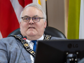 St. Thomas Mayor Joe Preston is shown during a city council meeting at city hall in St. Thomas on Monday March 11, 2024. (Derek Ruttan/The London Free Press)