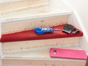Stock photo of carpet being removed from stairs