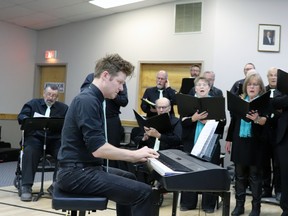 Simon Abbott filled in for Keat Machtemes as the Lac Ste. Anne Community Choir accompanist at the last minute. The choir performed "Let There Be Music" at the Mayerthorpe Legion on Saturday, May 4. Abbott began the concert by playing "Alleluia for Our Time" by Jay Althouse.