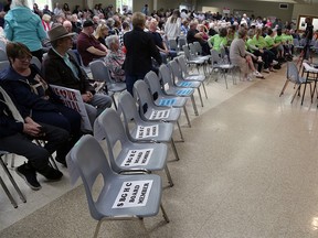 Seats reserved for the SBGHC board and executive at the Save the Durham Hospital rally on Tuesday. Greg Cowan/The Sun Times