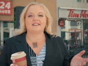 Lambton-Kent-Middlesex MP Lianne Rood slammed Tim Hortons over "woke" paper lids on its coffee cups in a video posted to social media. (Screengrab)