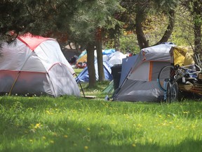 A tent encampment in Sarnia's Rainbow Park is shown here Tuesday, May 7, 2024.