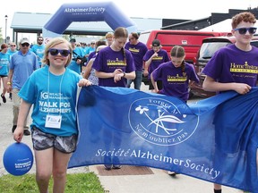 Participants in the IG Wealth Management Walk for Alzheimer's are pictured in Petrolia May 18, 2024.