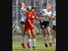 Medway’s Ava Donohue wins the race to the ball against Mother Teresa’s Isabelle Brennan (left) and Sofia Camacho Del Fresno during their TVRA girls high school soccer game at Western University in London on Monday May 6, 2024. Derek Ruttan/The London Free Press
