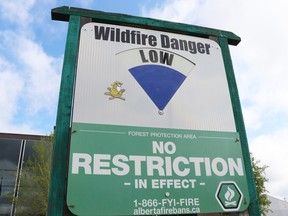 Wildfire danger in the Whitecourt Forest Area is currently rated as "low."