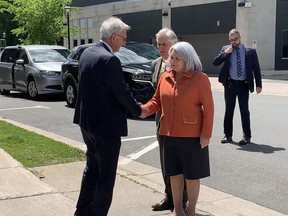 Premier Blaine Higgs greets Gov.-Gen. Mary Simon and her husband Whit Fraser