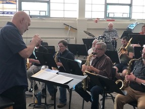 Raadshooven rehearses the Sudbury Jazz Orchestra for a June 15 concert with the Jazz Sudbury Youth Band at Sudbury Secondary School. Judi Straughan photo
