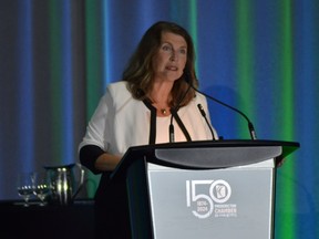 Fredericton Mayor Kate Rogers speaks at the State of the City address Thursday night at the Fredericton Convention Centre.