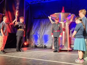 The torch is shown during Wednesday's closing ceremonies for the Special Olympics Ontario School Championship Games at the John D. Bradley Convention Centre in Chatham. (Trevor Terfloth/The Daily News)