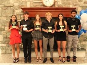 Assumption College recently held its annual athletic banquet with handing out its athlete of the year awards to (left to right) Mereina Petrella (novice female), Johnny Wilson (novice male), Danika Whipple (junior female), Foster Dropko (junior male), Ellie Silva (senior female) and Zagham Syed (senior male).