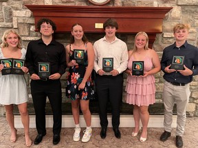 North Park Collegiate recently held its athletic award banquet honouring major award winners (left to right) Abbey MacNeil, Christian Alagna, Hannah Ahlberg, Micah DuChene, Niamh Kukla and Isaiah Johnson.
