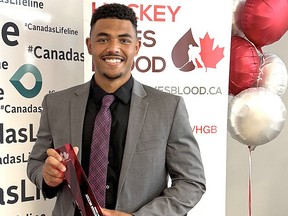 Sudbury Wolves defenceman Donovan McCoy has won the Dayna Brons Honorary Award for his work in the Hockey Gives Blood player ambassador program in support of Canadian Blood Services, the organization announced on Monday.