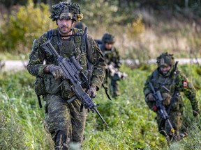 Canadian Armed Forces members of NATO's enhanced Forward Presence Battle Group Latvia take part in a training exercise.