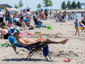 Bob Vigars was the most relaxed person on beach in Port Stanley on Monday, May 20, 2024. “I'm retired now so I come here as often as I can,“ he said. (Derek Ruttan/The London Free Press)