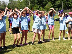 Always fun at the YMCA – elementary school students had a great time dancing, one of six activities held at the Canadian Tire JumpStart fun day at the sports fields at the Lou Jeffries Recreation Centre in Gananoque. Lorraine Payette/for Postmedia Network
