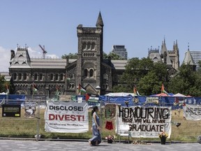 The anti-Israel protest encampment continues at Toronto's University of Toronto campus, Monday June 17, 2024.