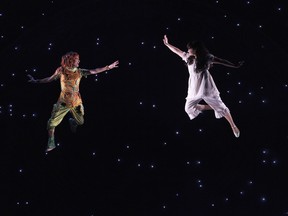 Jake Runeckles as Peter Pan (left) and Cynthia Jimenez-Hicks as Wendy