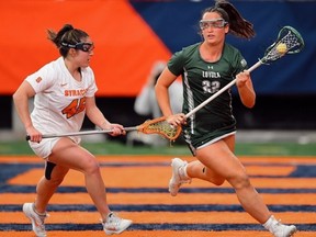 Brantford's Bianca Chevarie (left) recently completed her lacrosse career at Syracuse University. Photo - Instagram @cusewlax