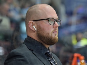 Brandon Shaw shown here during the 2023-24 season as an assistant coach with the Niagara IceDogs. Terry Wilson/OHL Images