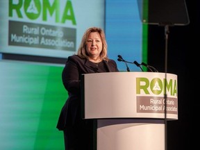 Huron-Bruce MPP and Minister of Rural Affairs Lisa Thompson speaks at the 2023 Rural Ontario Municipal Association conference.