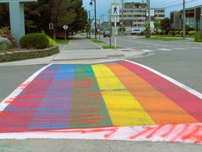 Rainbow crosswalk vandalized